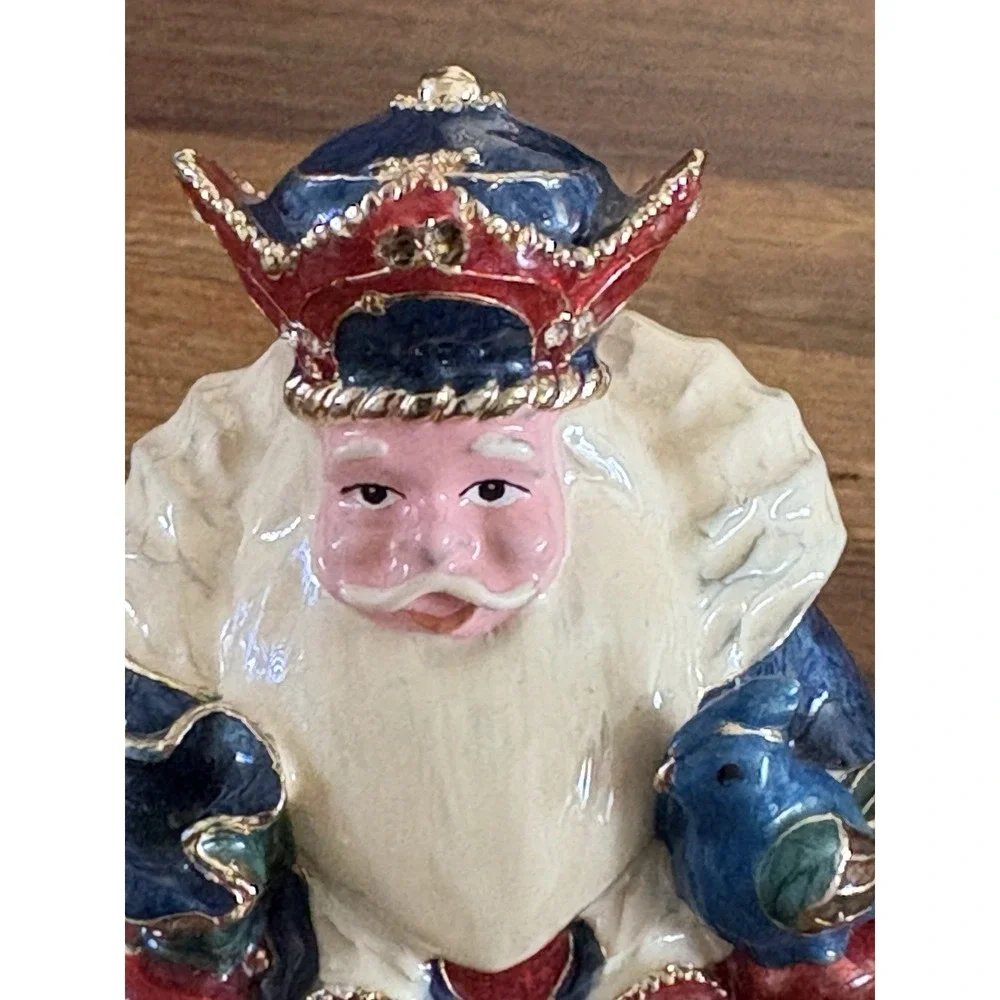 Santa Clause Trinket Box‎ Enamel With Swarovski Crystals Multicolor Jeweled